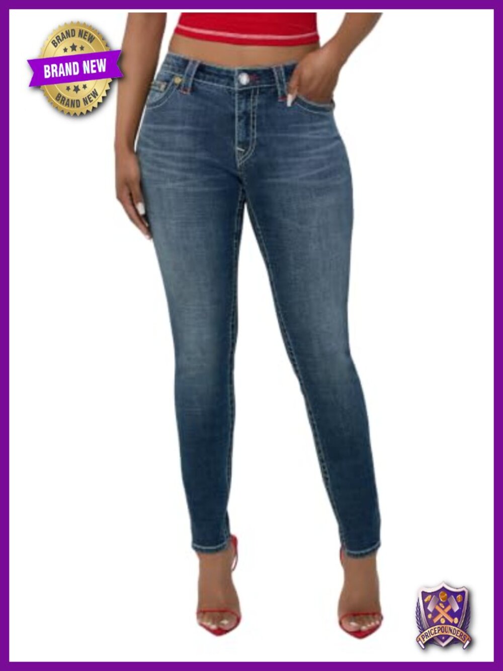 True Religion Jennie Mid Rise Skinny Jeans Cotton Blend Embroidered